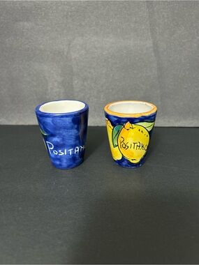 Italian Shot glasses Blue and Yellow Ceramic Set